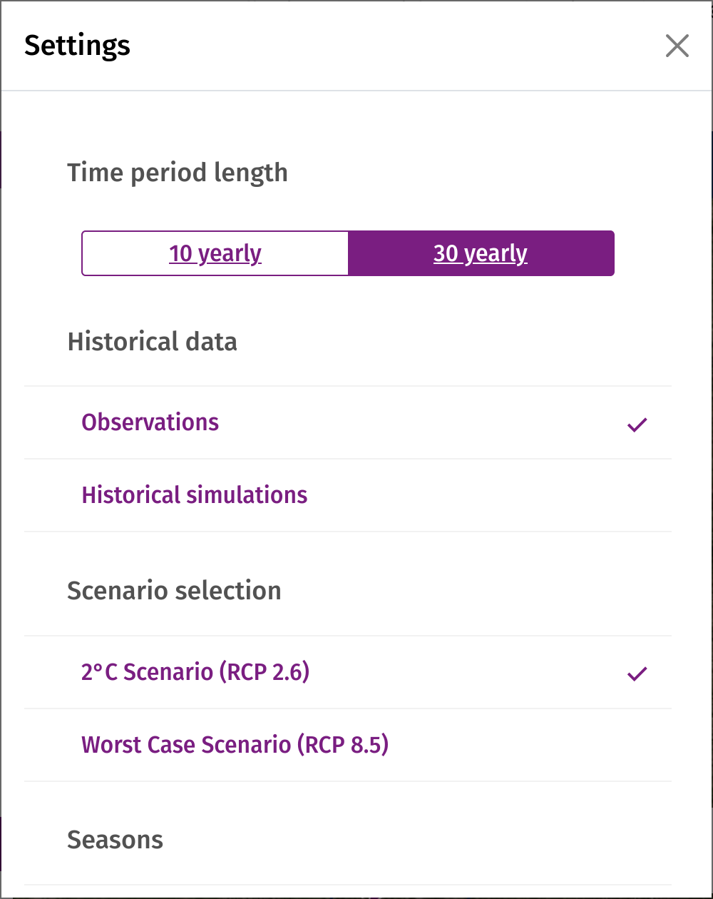 The settings dialog
